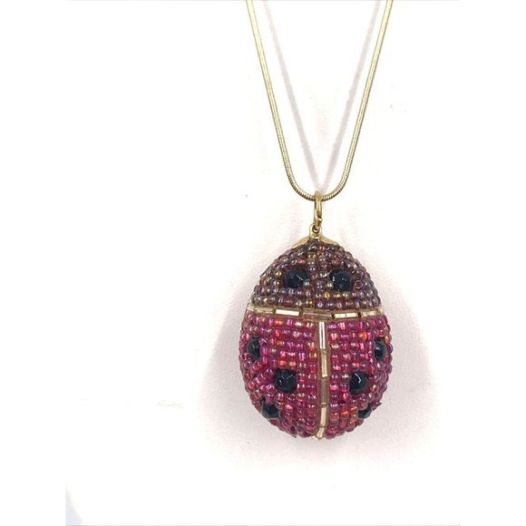 Terrilyn Designs Artisan Ladybug Beaded Egg Pendant Necklace in Nest - Picture 3 of 6